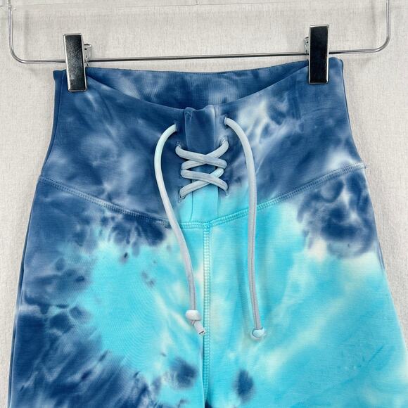 CHASER Workout Cropped Leggings Womens XS Blue Tie Dye Wave Lace up NEW - Picture 6 of 14